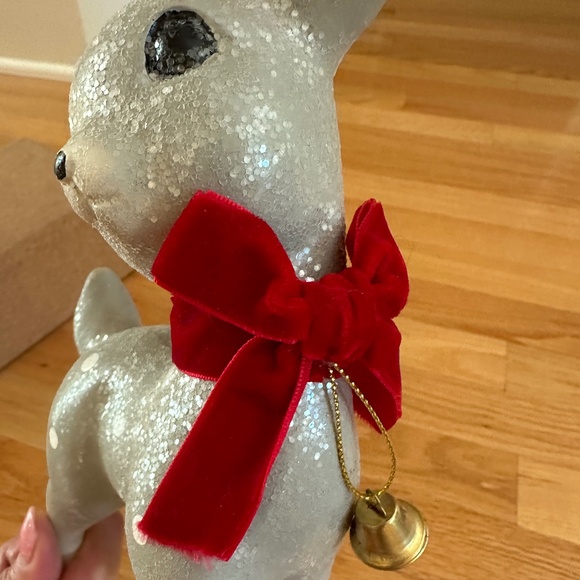 Retro Gray Blue Christmas Deer Glitter Red Bow 10" - Picture 8 of 12